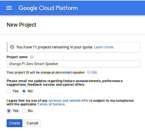 google cloud new project