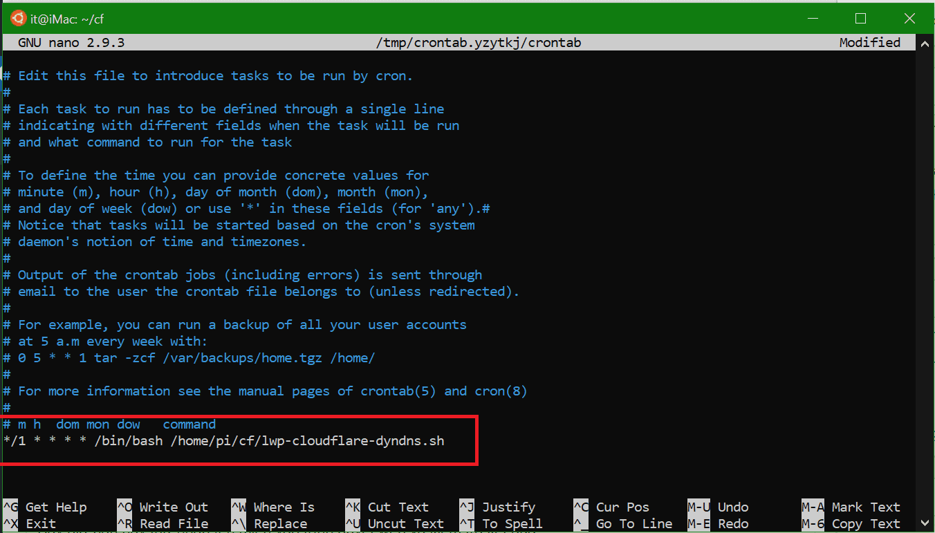 DynDNS với Cloudflare Crontab -e